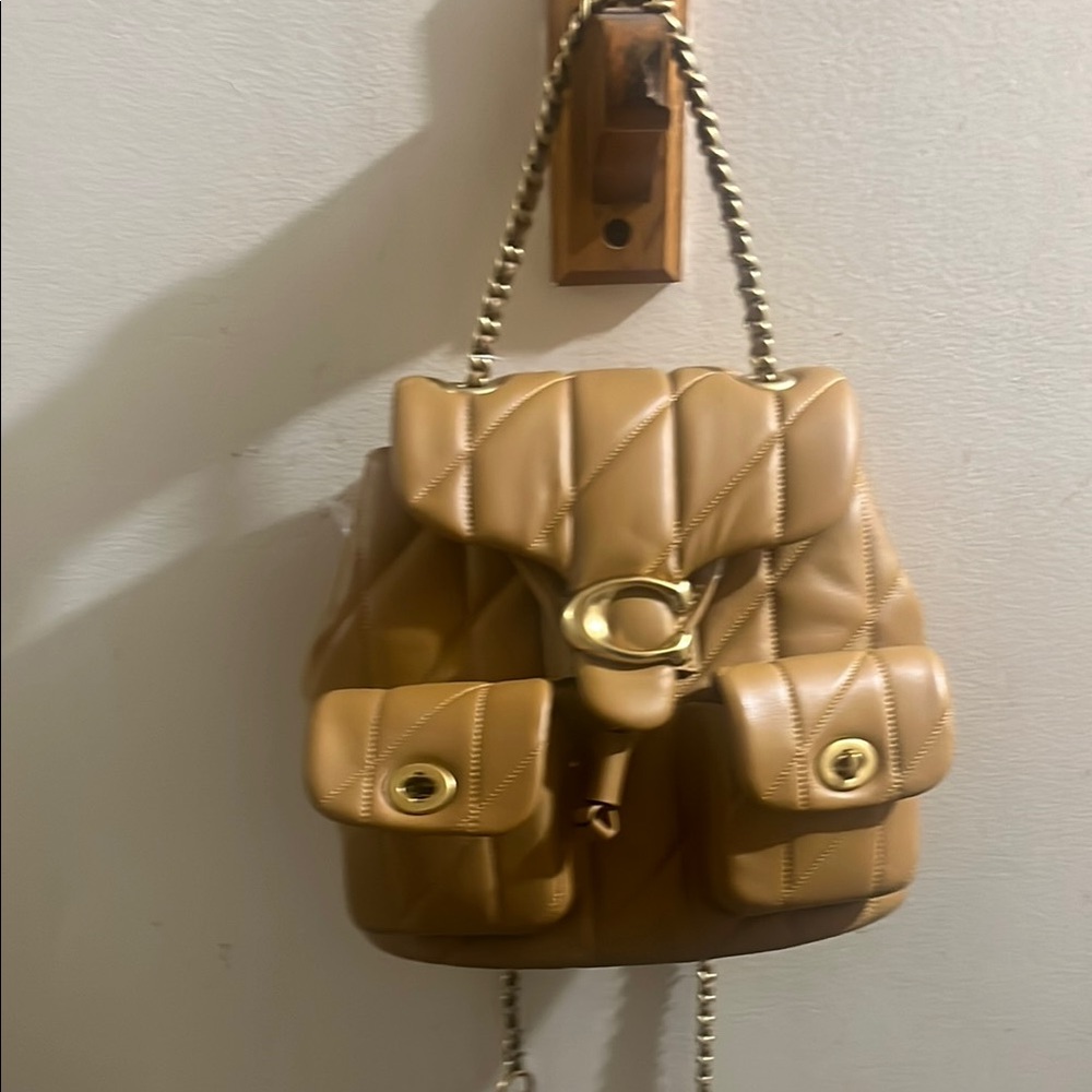 Tan Quilted Leather Backpack